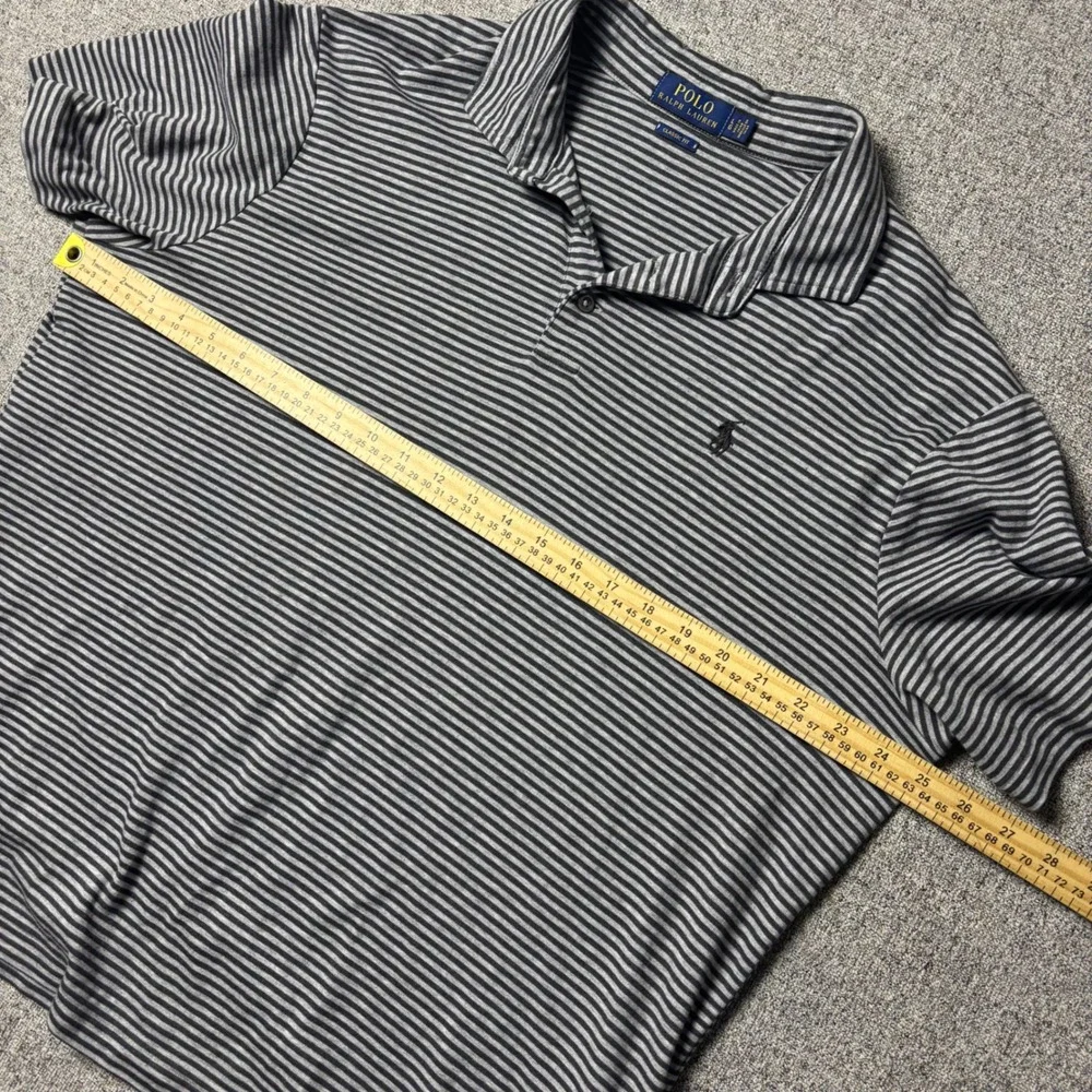 Polo Ralph Lauren Polo Shirt Mens Large Classic Fit Grey Striped Short Sleeve